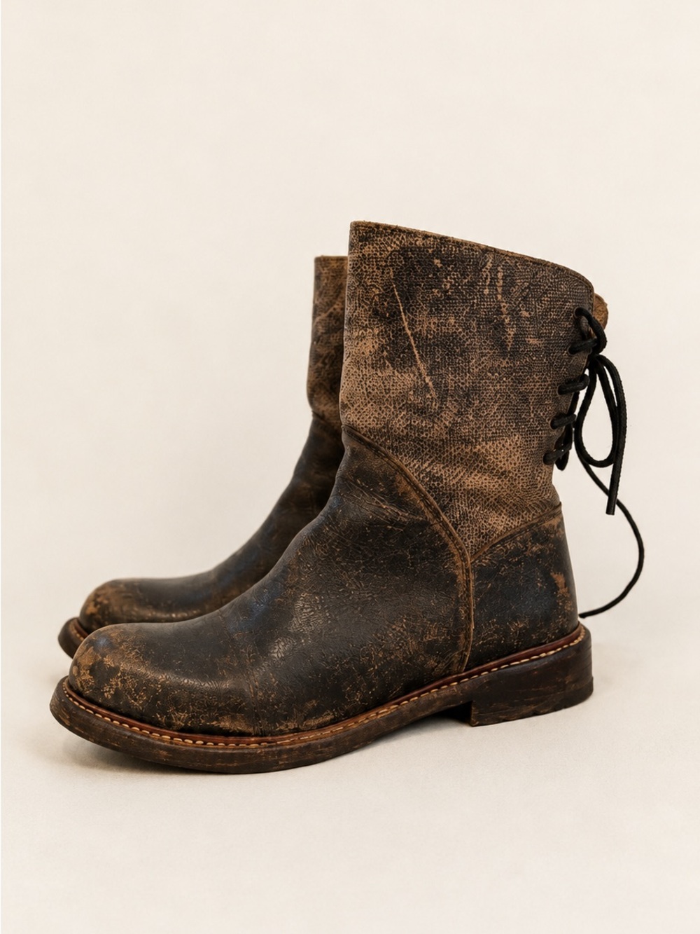Bed Stu Rustic Brown Lace-Up Ankle Boots